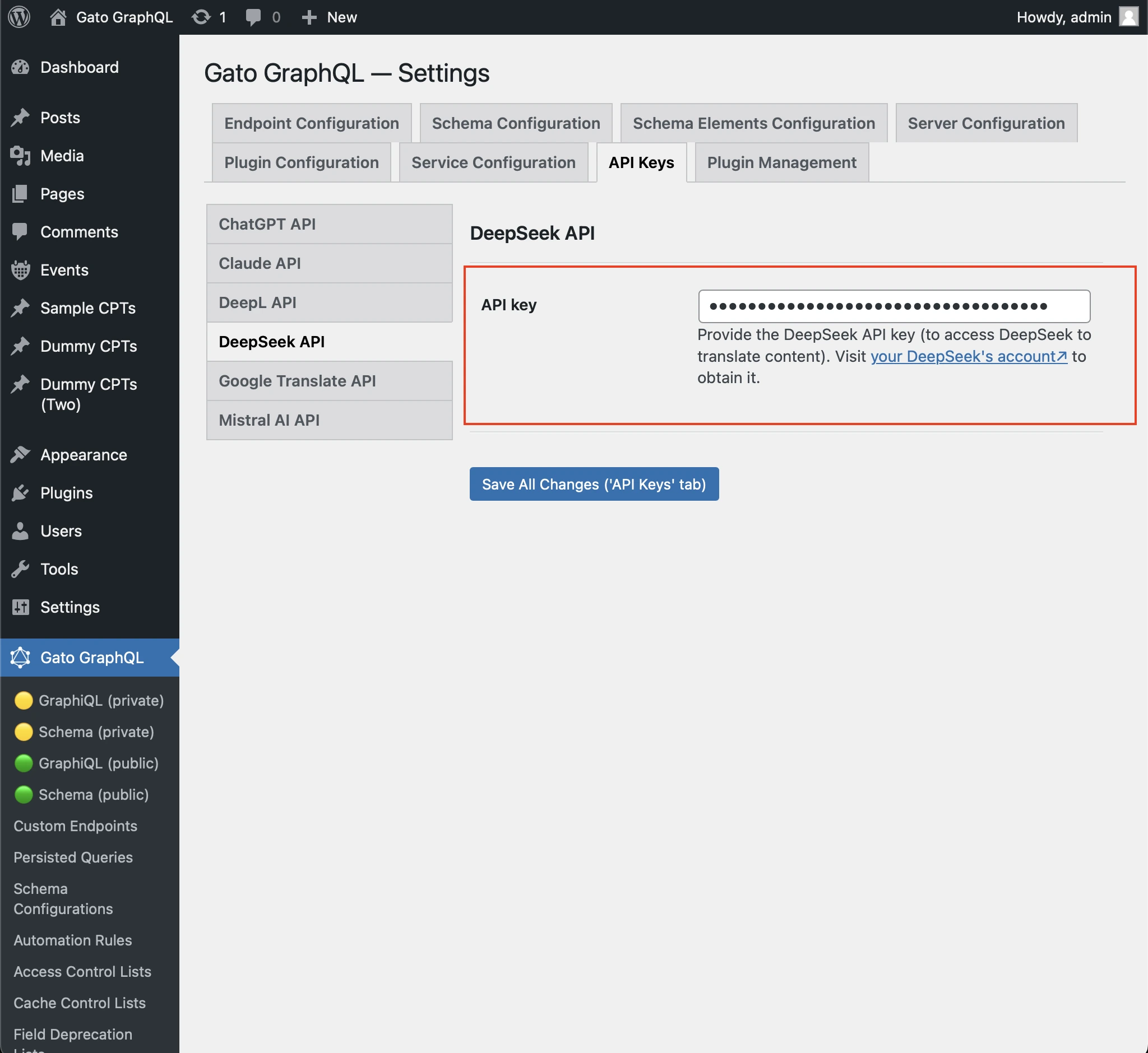 DeepSeek API anahtarının ayarlanması