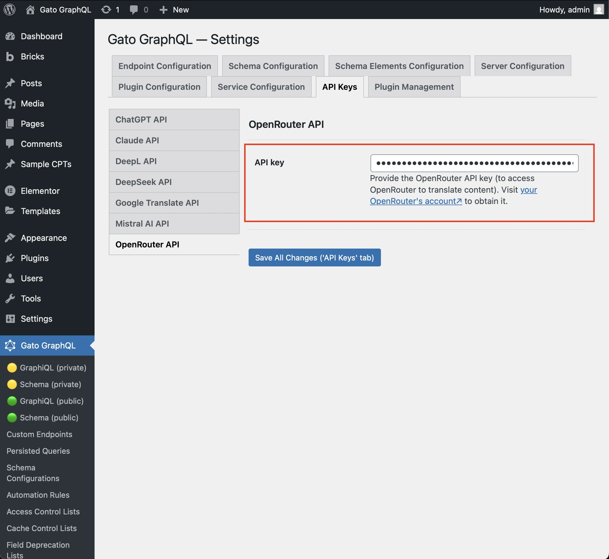 OpenRouter API anahtarının ayarlanması