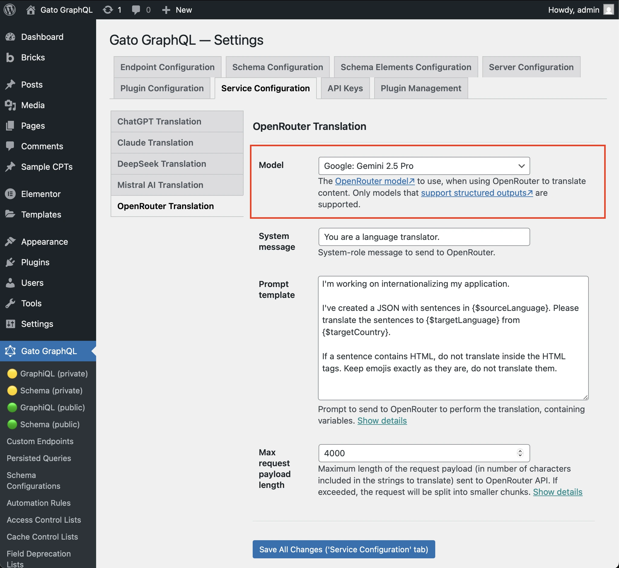 OpenRouter modelinin ayarlanması