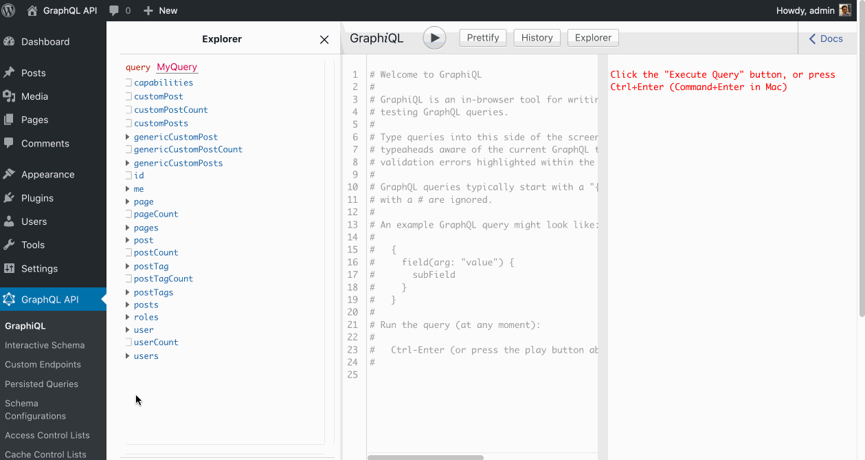 GraphiQL aracılığıyla bir query çalıştırma GraphiQL aracılığıyla bir query çalıştırma