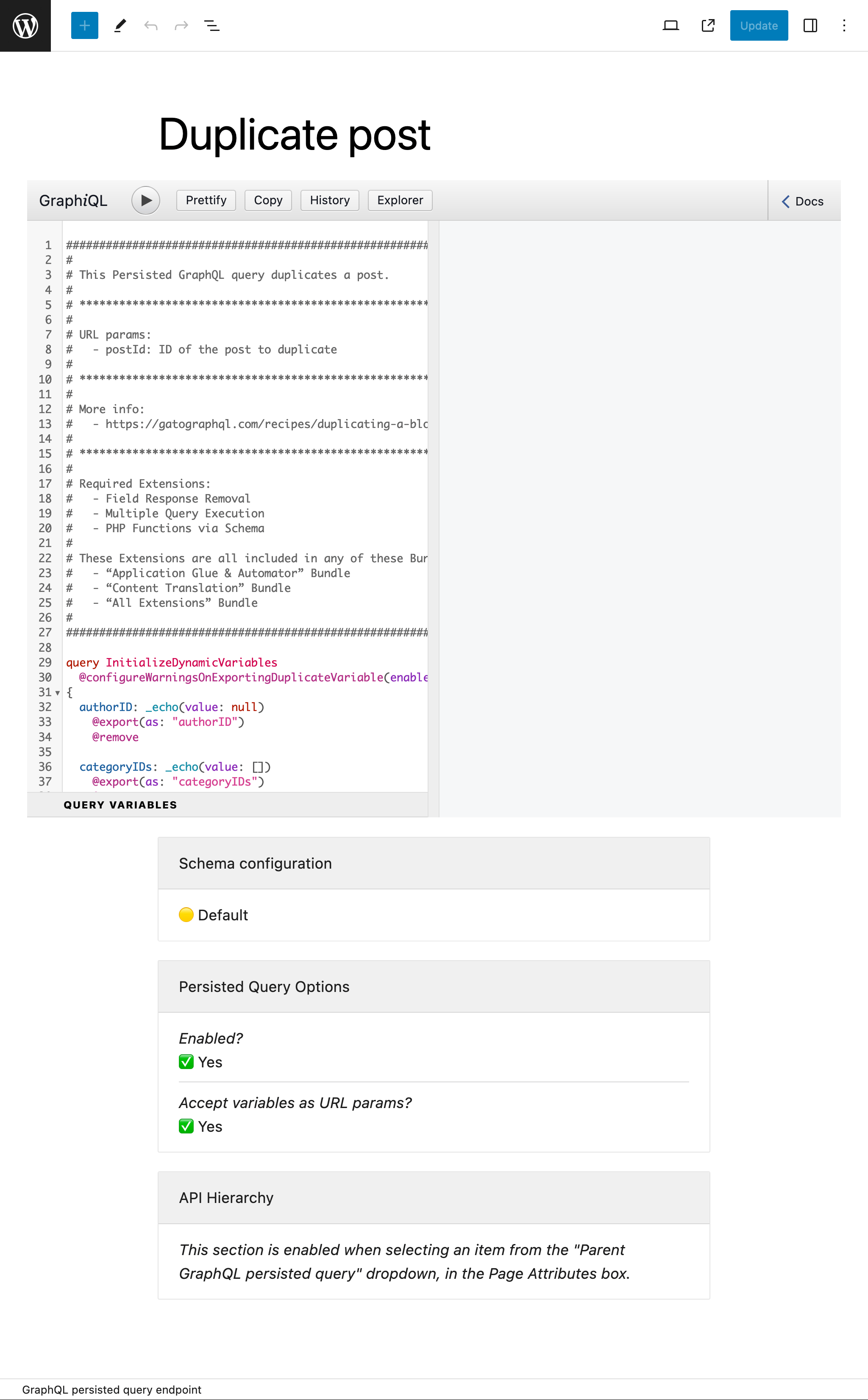 Editördeki Persisted Query