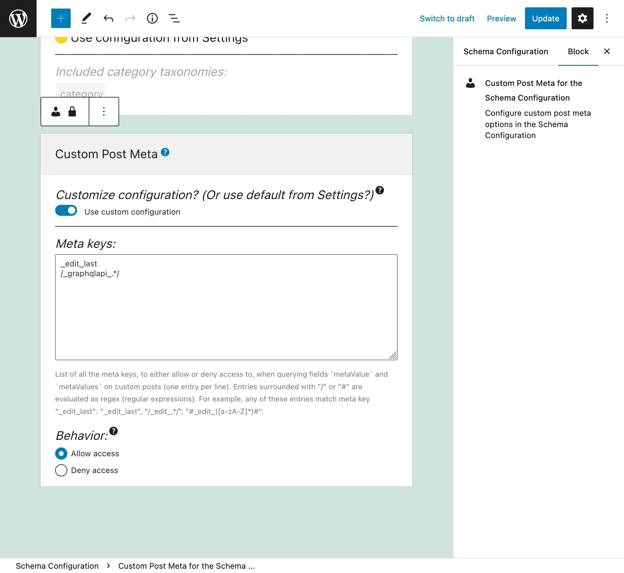 Schema Configuration'da girişleri tanımlama Schema Configuration'da girişleri tanımlama