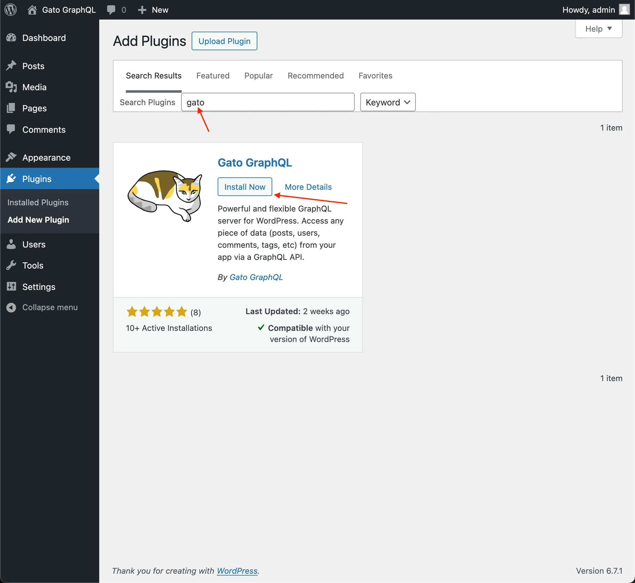 Gato GraphQL'i WordPress'e Yükle