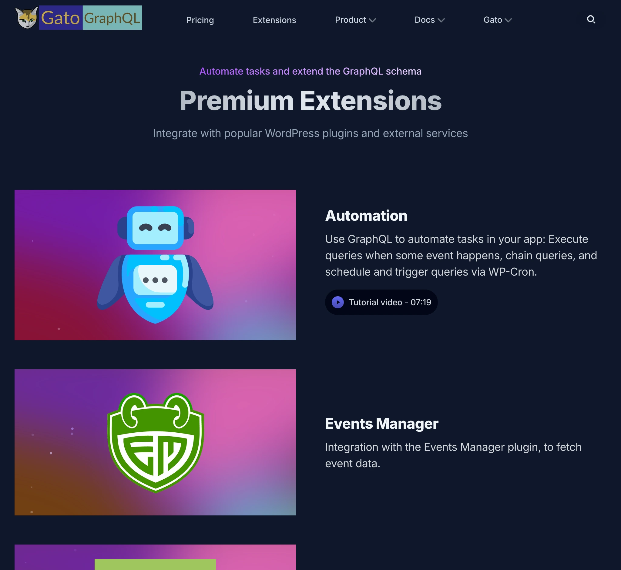 gatographql.com'daki eklentiler bölümü