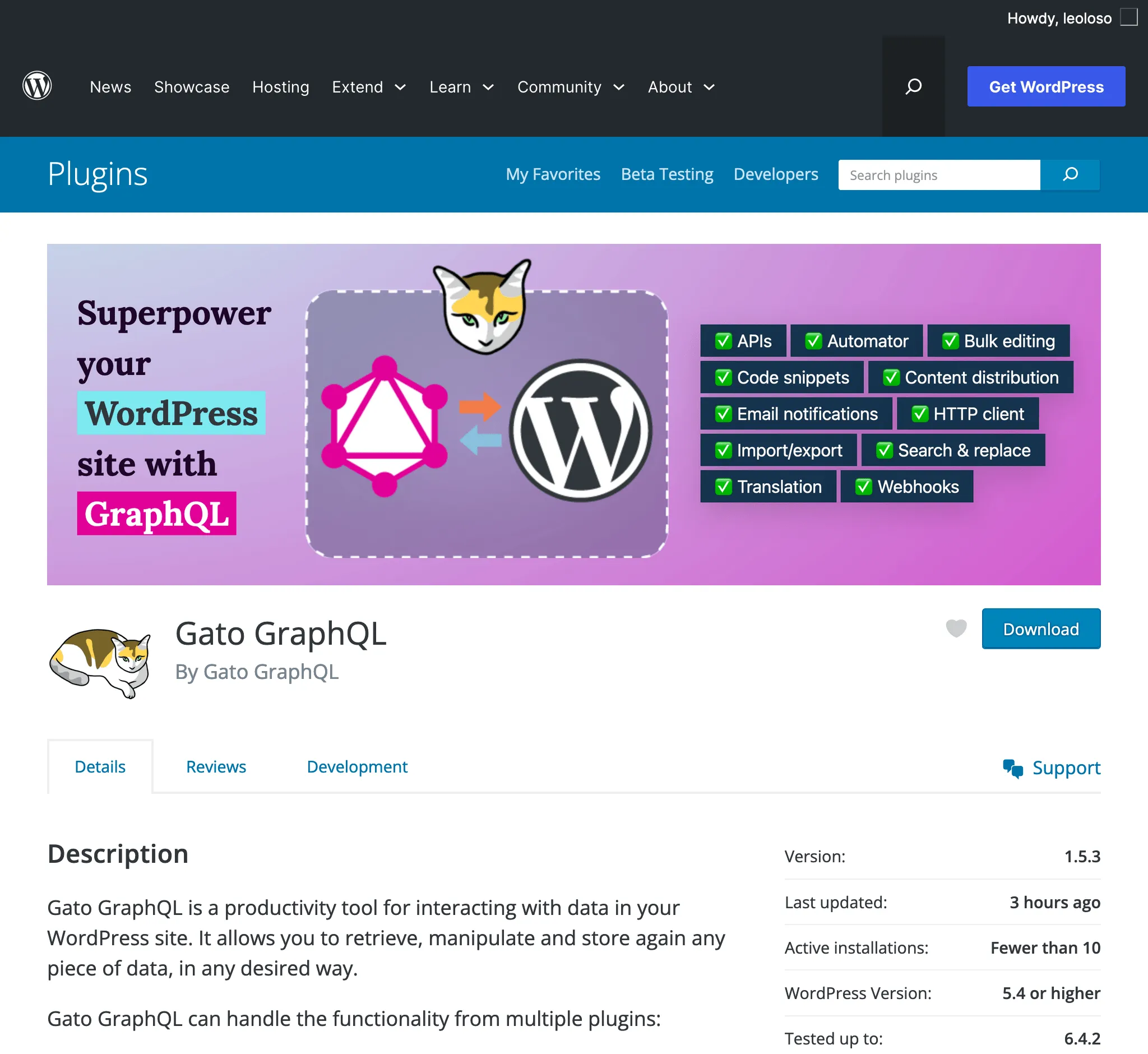Gato GraphQL, WordPress eklenti dizininde