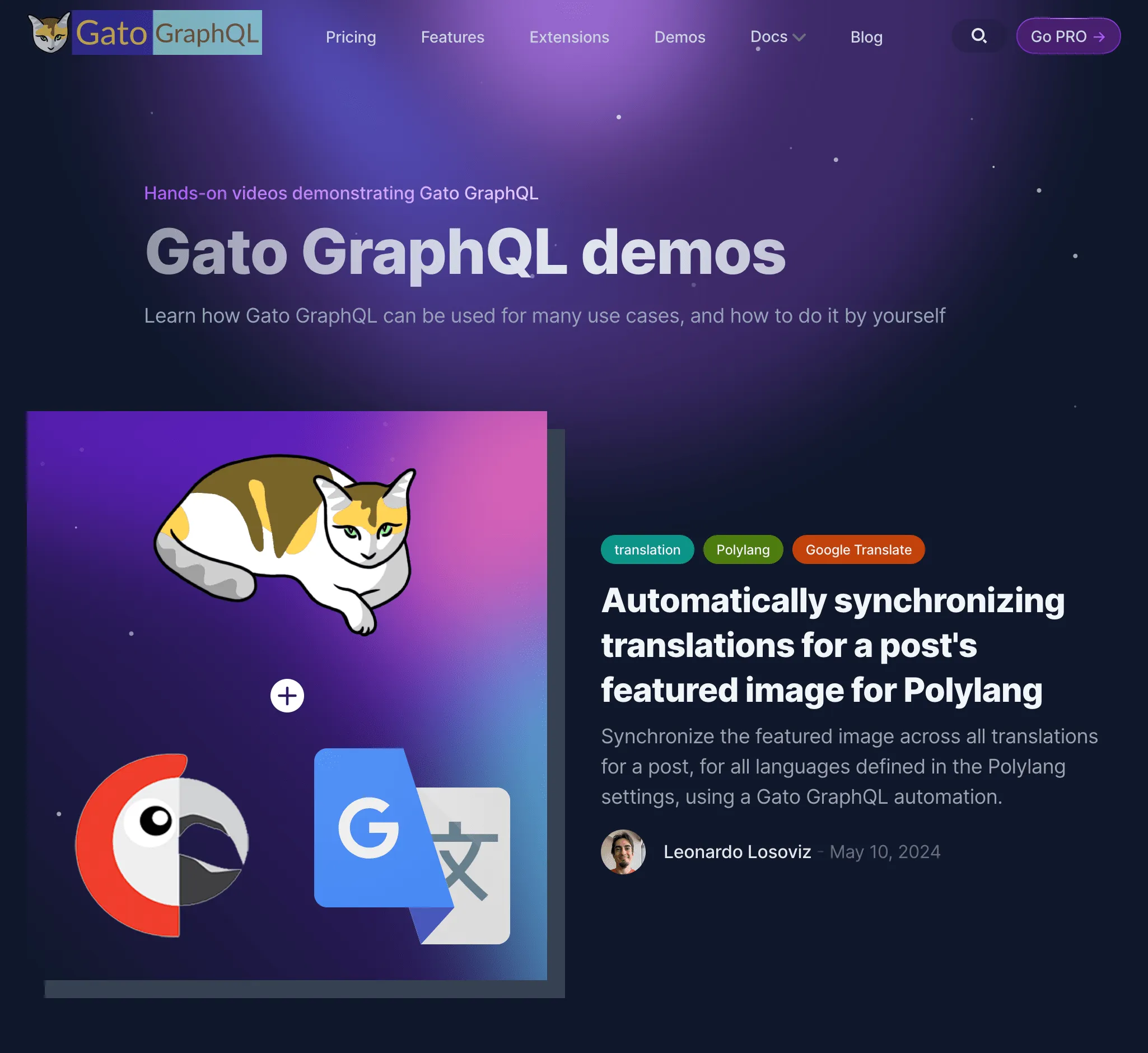 Gato GraphQL web sitesindeki Demolar sayfası