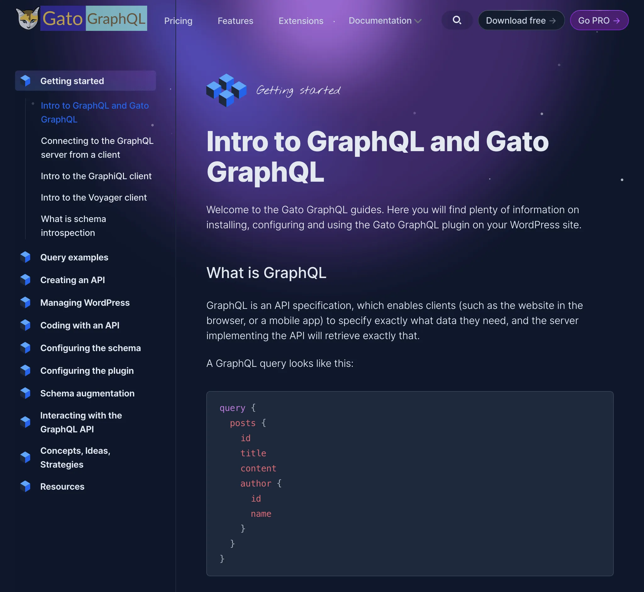 Gato GraphQL'in yeni web sitesindeki dokümantasyon