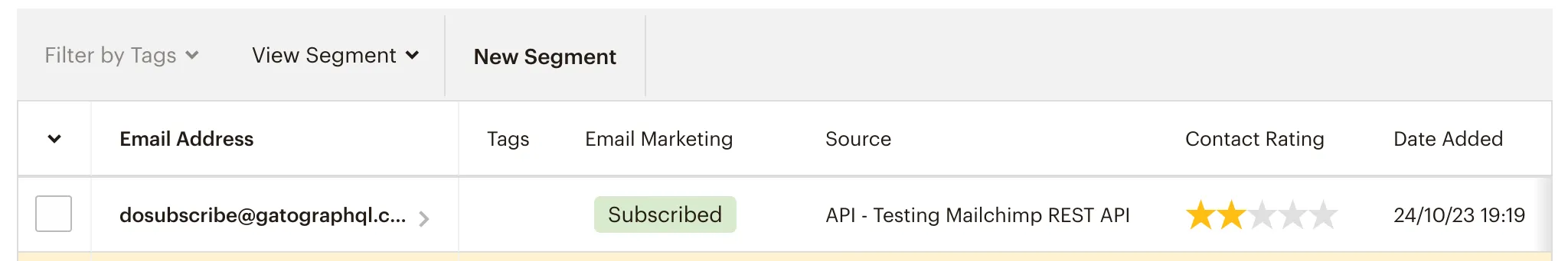 Mailchimp listesine otomatik olarak eklenen e-posta